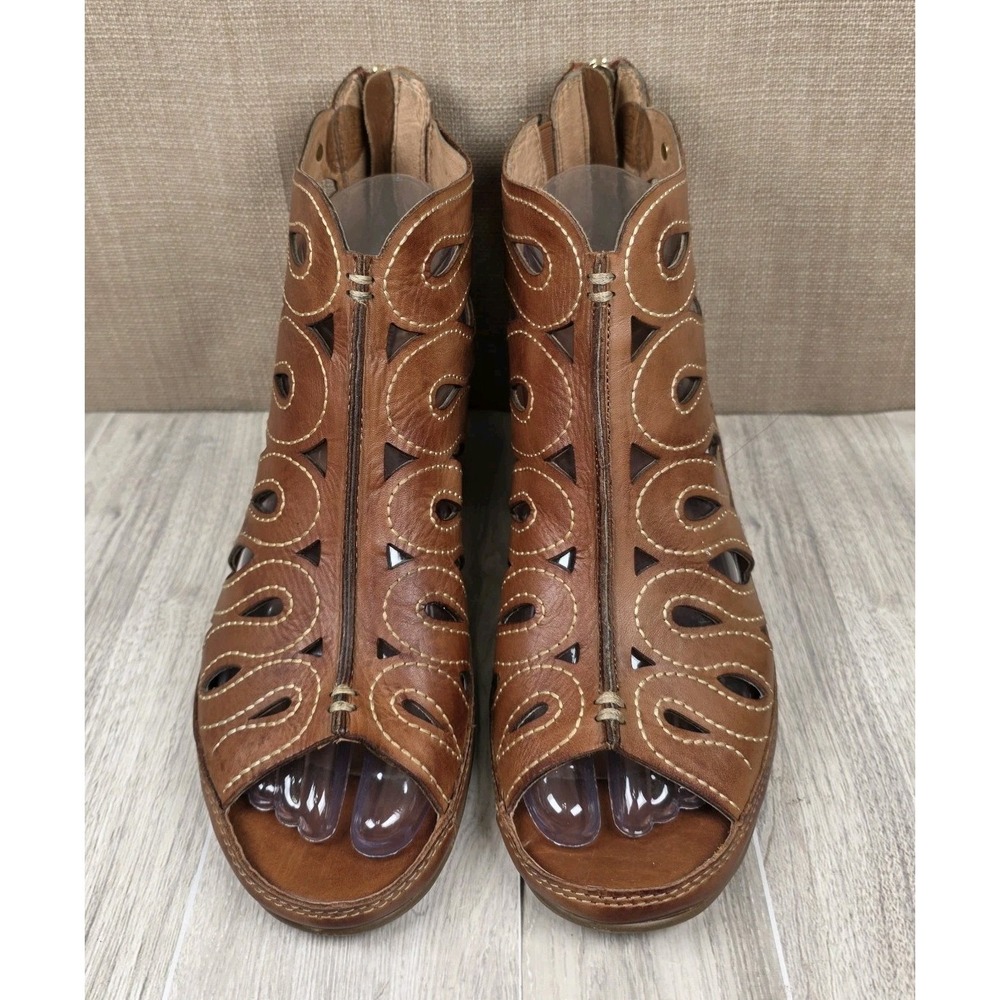 Pikolinos Java Brown Leather Gladiator Cutout Kitten Heel Sandals Sz EU 40 US 9